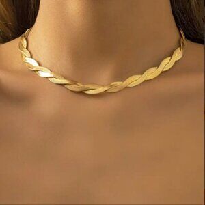 14K Gold Filled Braided Chain Choker Necklace